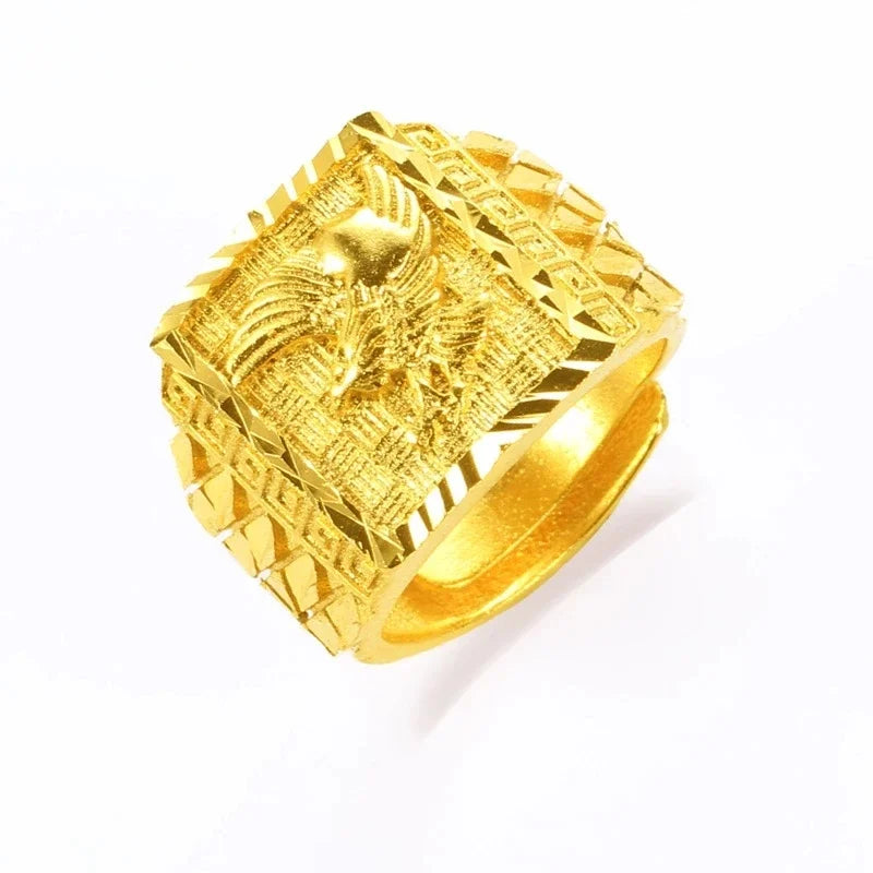 Gold 18 K Color Dragon Ring for Man Vietnamese Gold Color Luxury Adjustable Ring Jewelry Male Wedding Birthday Fine Jewelry Gift