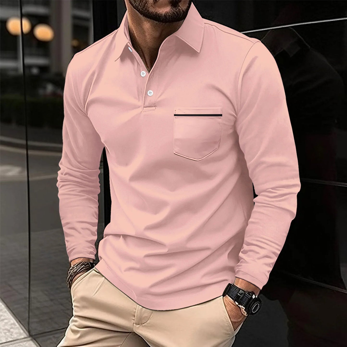 Europe and the United States new 2024 Spring and autumn POLO sports shirt young muscle men fitness casual long-sleeved shirt pol