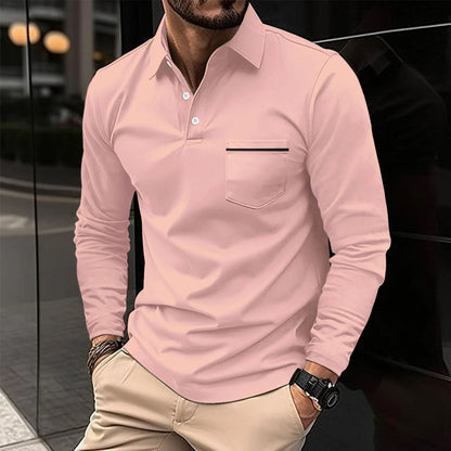 Europe and the United States new 2024 Spring and autumn POLO sports shirt young muscle men fitness casual long-sleeved shirt pol