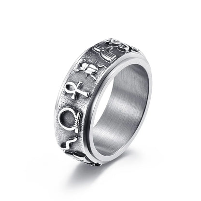 New Ancient Egyptian Symbol Titanium Steel Rotating Ring with Beautiful Meaning Pattern Stainless Steel Hand Jewelry