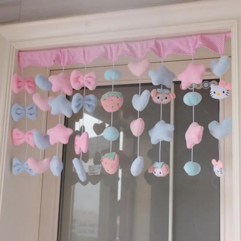 Cute Heart Stars Bow Curtains Door Curtain Short Romantic Curtains Girls Room Partiton Sweet Bead Tassel Curtain Window Valance