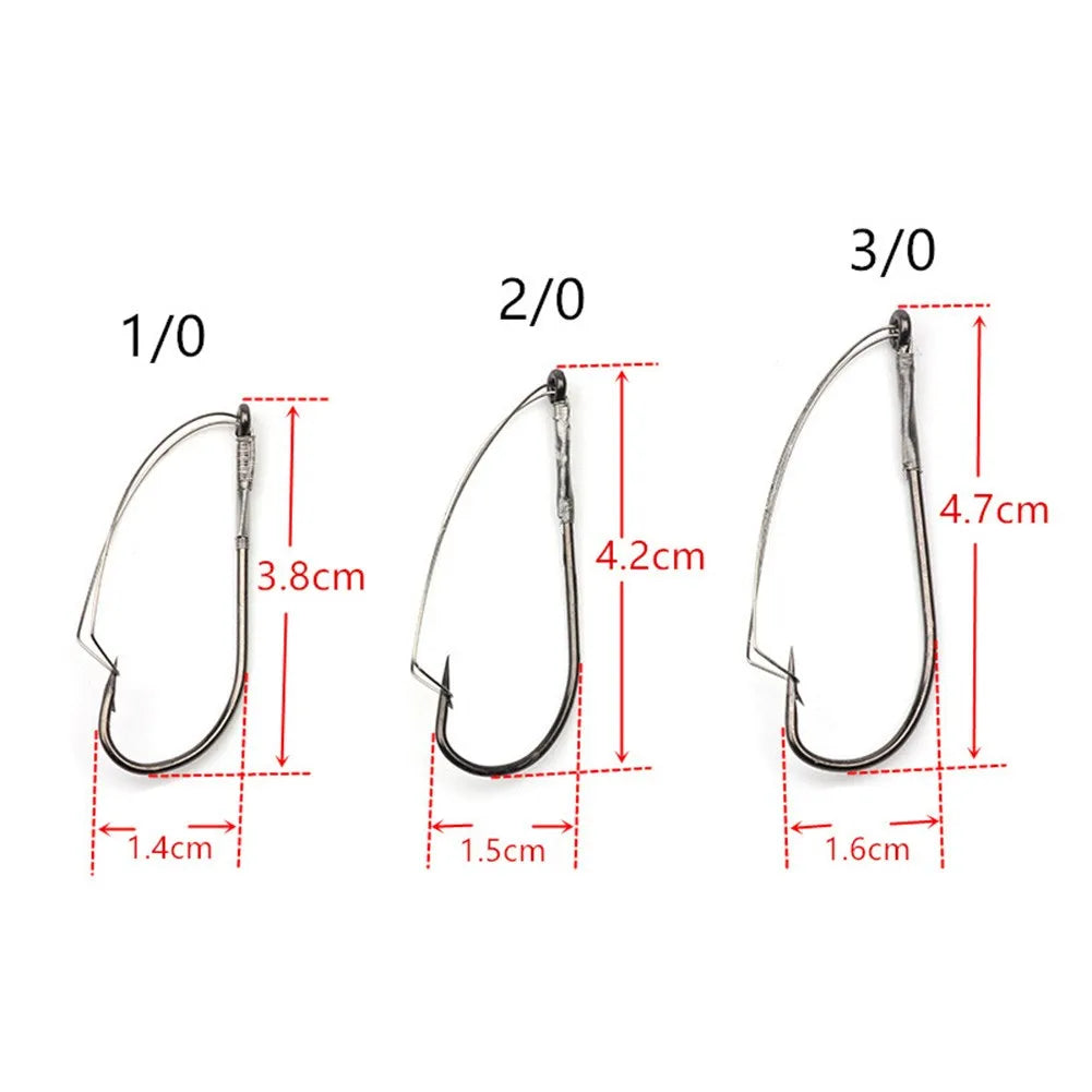 10pcs / Box Weedless Barbed Fishing Hook Bass Single Worm Hook Lure Bait Holder Wacky Rig Hooks Pesca Iscas Fish Tackle Tools