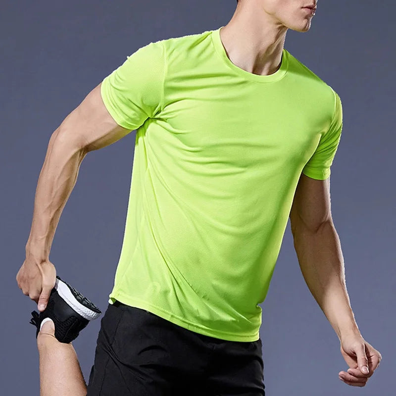 (M-4XL)Loose Fit Quick Dry Sport Shirt Men Round Neck Short Sleeve Workout Shirt Running Basketball Exercise Traing Fitness Tops