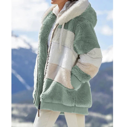 Oversized Jacket for Women Coat 2024 Autumn Winter Warm Plush Pocket Hooded Streetwear Loose Lady Zipper Cashmere Outerwear Coat