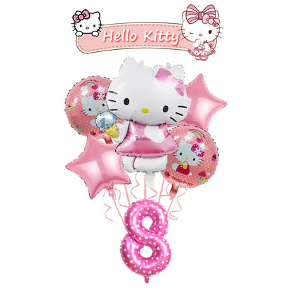 Ballon Sets Hello Kitty Party Supplies Anime Figure Foil Inflate Ballon Happy Birthday Party Children's Decoration Baby Shower