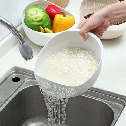 Food Grade Rice Washer and Strainer Colander Basket – Durable, Plastic Kitchen Sieve for Beans Peas Cleaning