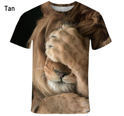 New Fashion Animal Face 3D Printed T-shirt Men's and Women's Summer Casual Short Sleeve Monkey Dog Cat Lion Animal Print Clothes