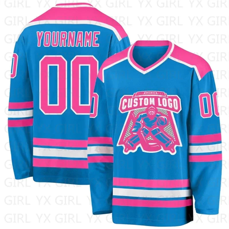 Custom Blue Black-White Hockey Jersey 3D Print You Name Number Youth Women Men Hockey Jersey Competition Training Jerseys