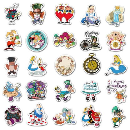 10/30/50PCS Disney Movie Alice in Wonderland  Stickers Cute Cartoon Decals DIY Luggage Laptop Phone Guitar Toy Sticker For Kids