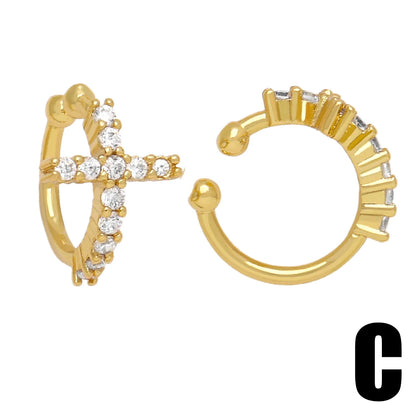 Mini Gold Plated Cross Clip Earrings for Women Simple crystal Beads Ear Cuffs Small CZ Jewelry Gifts Wholesale ersq91