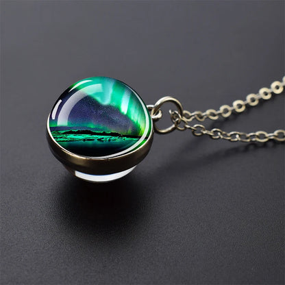 Aurora Borealis Necklaces Polar Light Life Tree Two Sided Pattern Glass Ball Pendant Chains Necklace for Women Men Jewelry Gift