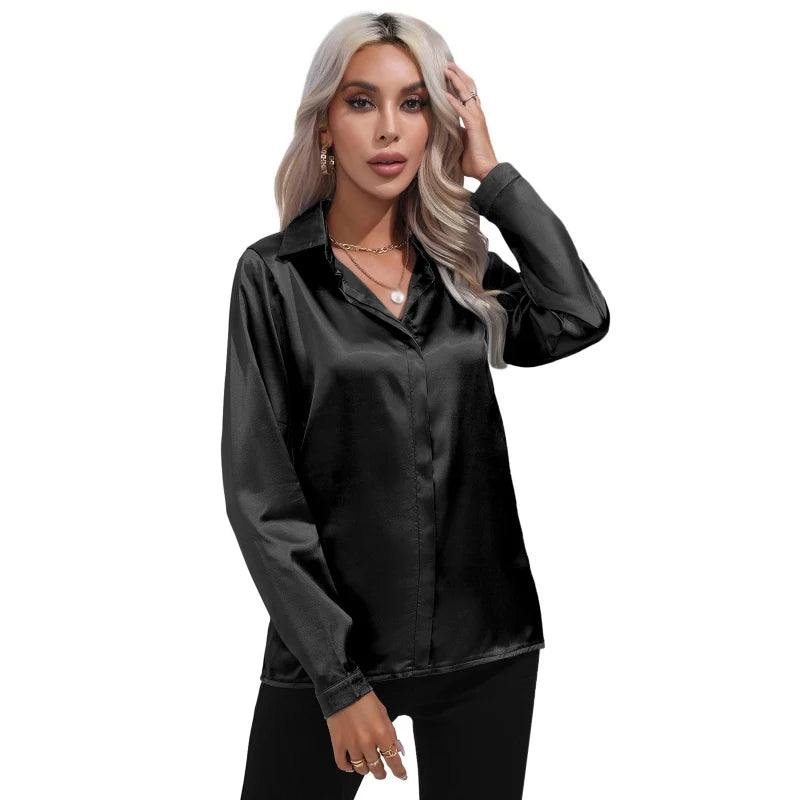 Women's Shirts Satin Shirts Simulated Silk Shirts Long Sleeve work Casual Blouses