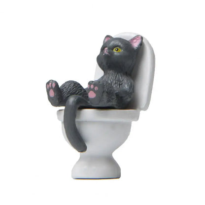 Cute Cat Figurine Mini Soothing Long Lasting Vivid Appearance Toilet Series Cat Statue  Cat Sculpture Spiritual Consolation