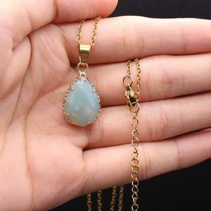 Natural Blue Agates Pendant Necklace Multiple Shape Natural Amazonites Pendant Necklace for Women Making Men DIY Jewerly