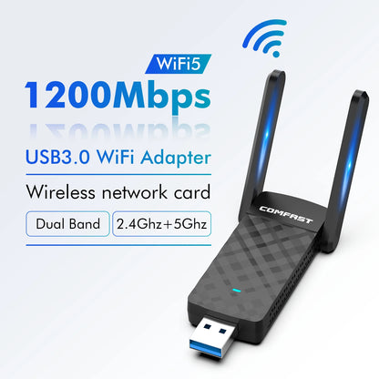 1200Mbps Adaptador Wifi Usb 3.0 Wi fi Adapter 5Ghz/2G MT7612U 2*2dbi Antena Para PC Receptor De Rede Kali Linux Cle Dongle Card