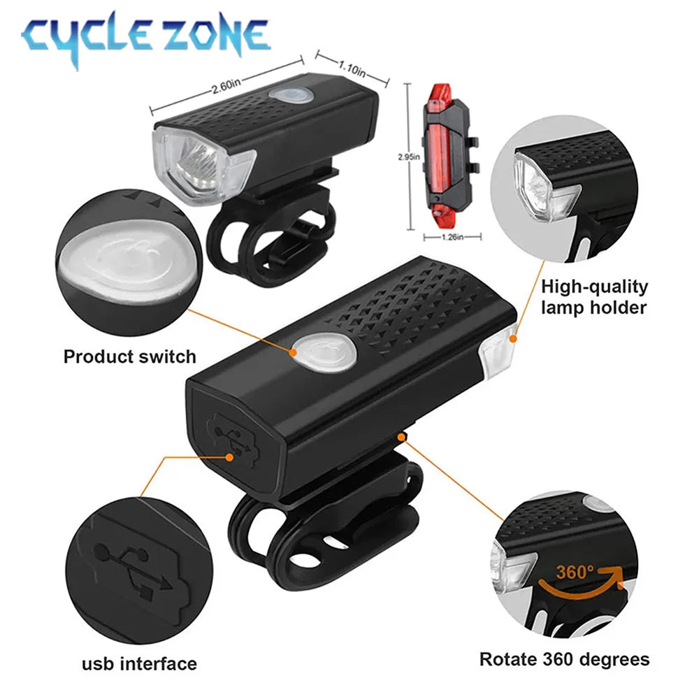 Bike Light Set Bicycle Headlight Taillight USB Rechargeable MTB Bike Front Rear Lamp Set Cycling Flashlight Bicycle Accessories