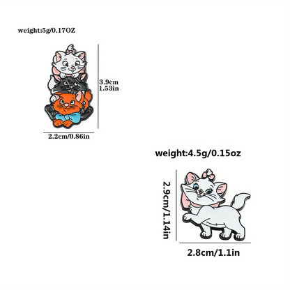 2 Pcs Anime The Aristocats Brooch Cute Marie Cat Enamel Pin Backpack Clothing Jewelry Metal Badges Accessories Gifts for Friends