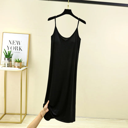 V-Neck Spaghetti Strap Dress Bra Padded Summer women's slipdress Solid color Camisole Homewear dresses Comfortable Sleepdress