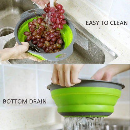 1/2pcs Silicone Round Folding Vegetable Fruits Washing Drain Basket Colander Strainer Collapsible Drainer Kitchen Tool