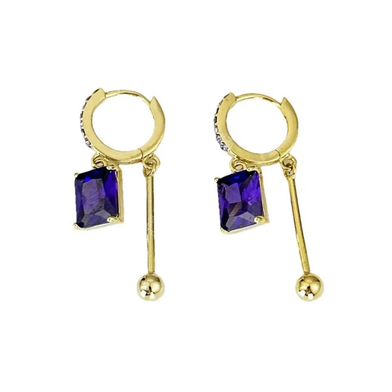 New Exquisite Purple Square Crystal Earrings For Women Fashionable Personalized Daily Accessory Party Jewelry Birthday Gifts