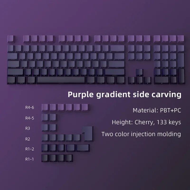 133 keys Side/Front Engraved luminescence PBT Sublimated Double Shot Keycaps OEM Profile for MX Switches Gaming Keyboards DIY