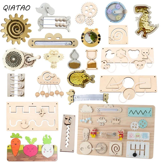 DIY Montessori Activity Busy Board Unlock Door Latch Toys Wooden Puzzle Accessories Material Early Education Skill Learning Toys