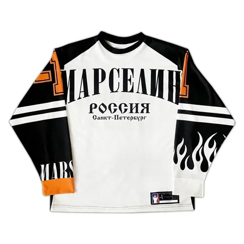 Y2K Hip-hop Sprots Long Sleeves T-shirts Men Streetwear Casual Fashion Loose Baseball Jersey Casual Tops Retro Classic Clothing