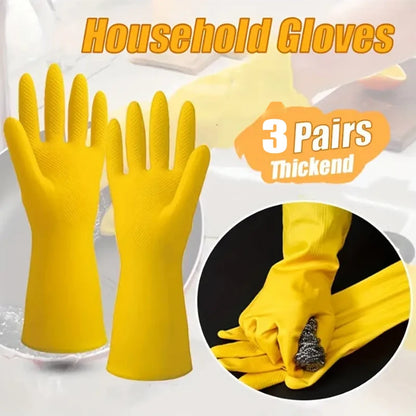 3pairs Thicken Beef Tendon Rubber Handcoat Latex Washing Dishes Wear-resistant Housework Clothes Non-slip Housework Gloves