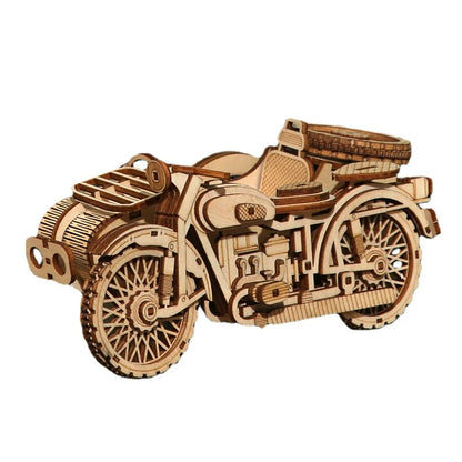 1/48 Tricycle Motorbike Puzzle Toy DIY Assemble Building Block Set 3D Wooden WW2 Military Mechanical Model Gift For Child Adults