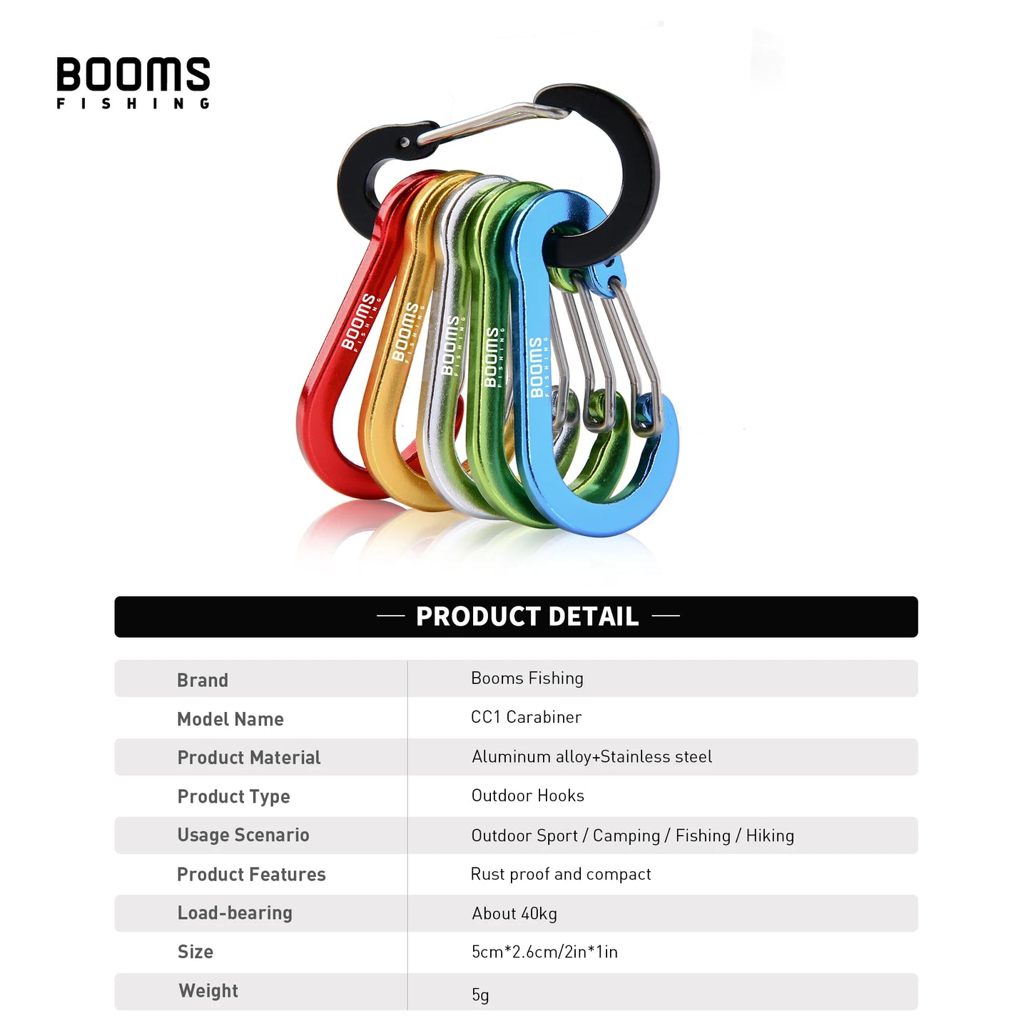 Booms Fishing CC1 6Pcs Aluminum Alloy Carabiner Keychain Outdoor Camping Climbing Snap Clip Lock Buckle Hook Fishing Accessories