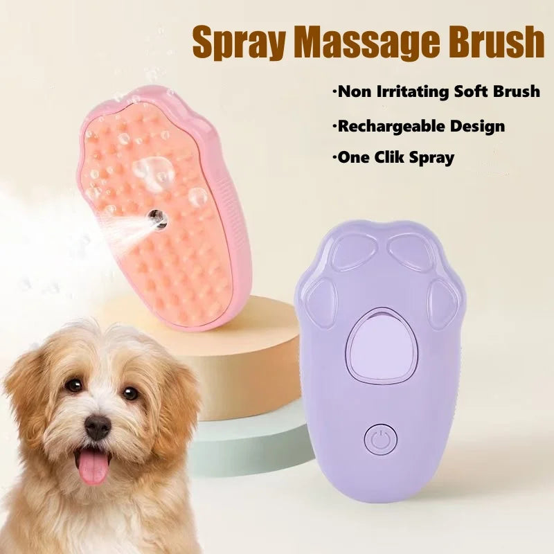 USB Rechargeable Pet Spray Comb 3in1 Electric Soft Silicone Dog Steam Brush Cat Massage Brush Hair Removal Comb Pet Grooming