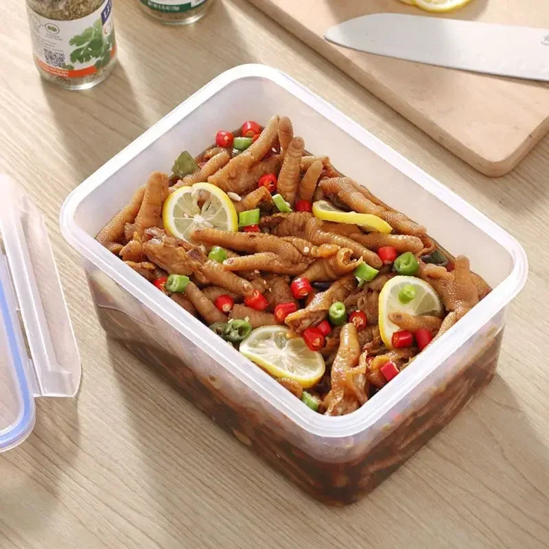 Sealed Rectangular Refrigerator Storage Box with Lid Plastic Crisper Microwave-heated Lunch Box with Lid