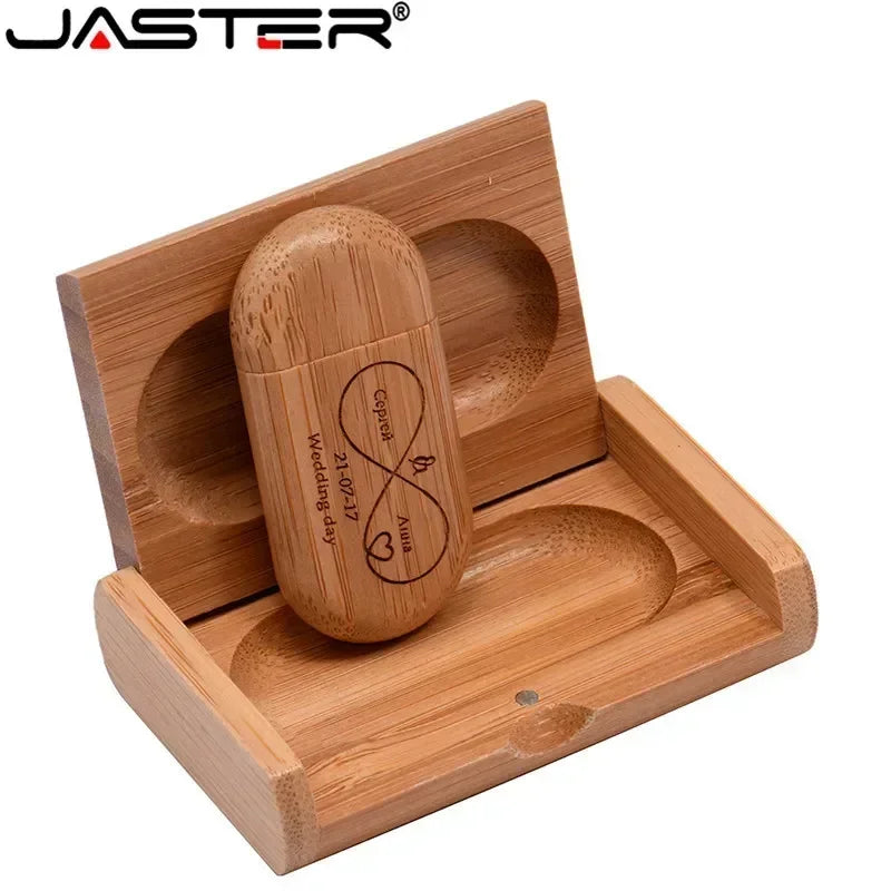 JASTER USB Flash Drive 1PCS Free Custom Logo Wooden+Box Pendrive 4GB 8GB 16GB 32GB 64GB U Disk Memory Stick Wedding Gift