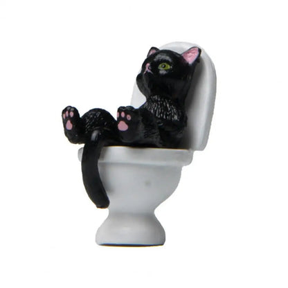 Cute Cat Figurine Mini Soothing Long Lasting Vivid Appearance Toilet Series Cat Statue  Cat Sculpture Spiritual Consolation