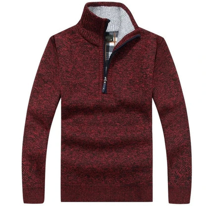 2024 Men's Fleece Thicker Sweater Half Zipper Turtleneck Warm Pullover High Quality Male Slim Knitted Wool Sweaters