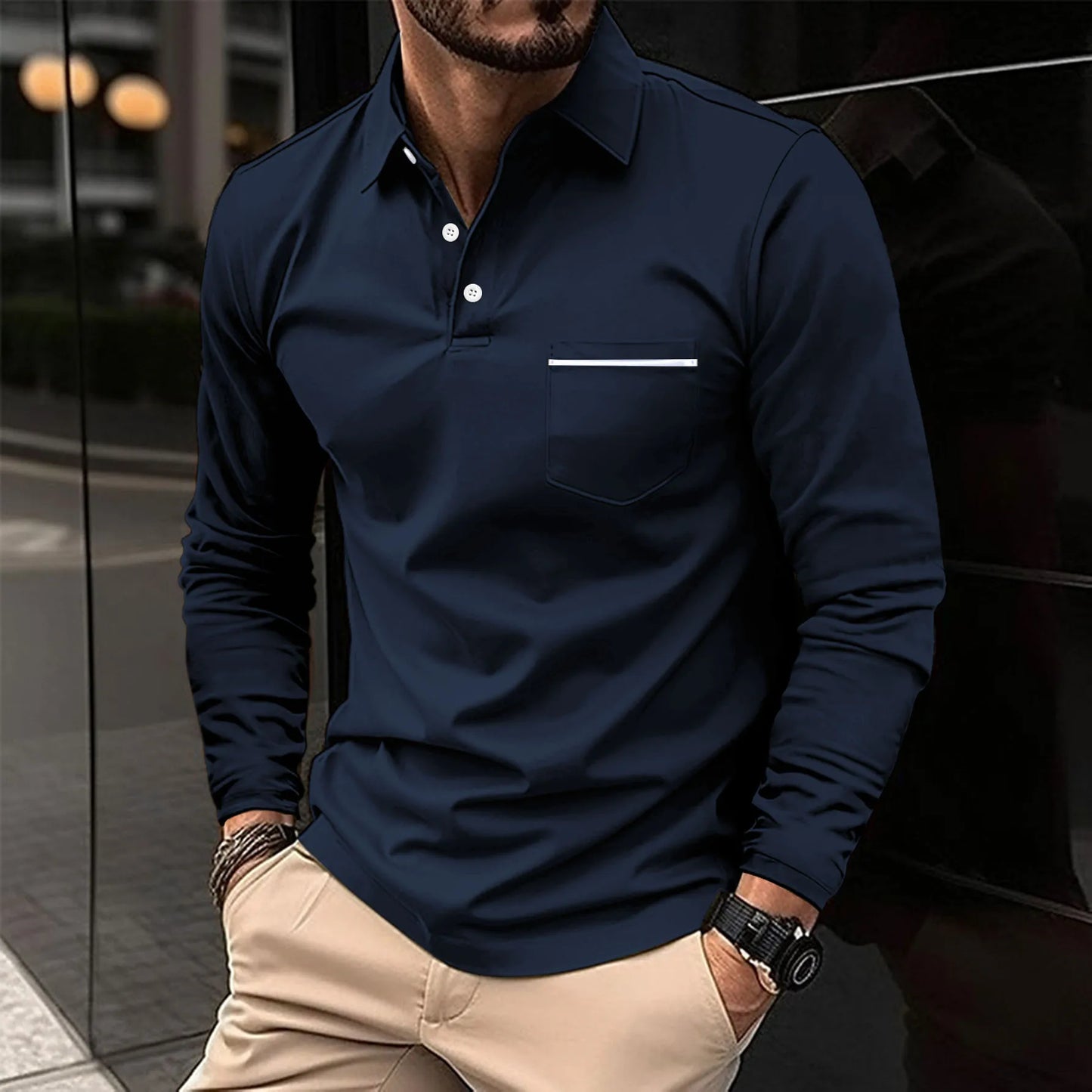 Europe and the United States new 2024 Spring and autumn POLO sports shirt young muscle men fitness casual long-sleeved shirt pol