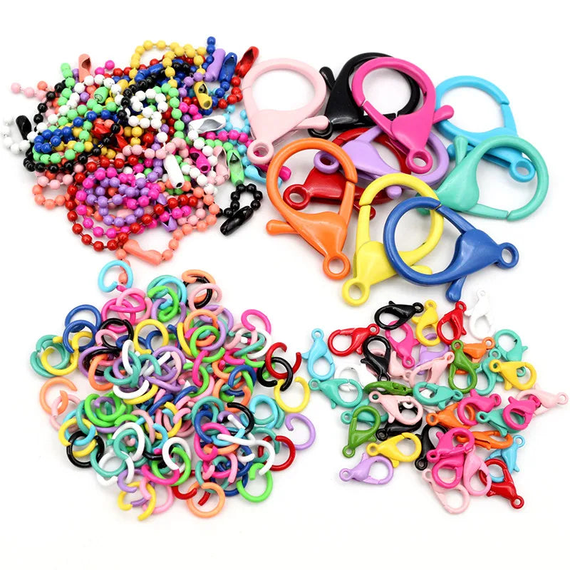 New Fashion Multi-colors Mixed Alloy Open Rings Lobster Clasp Hooks Ball Chains DIY Jewelry Making Findings Supplies