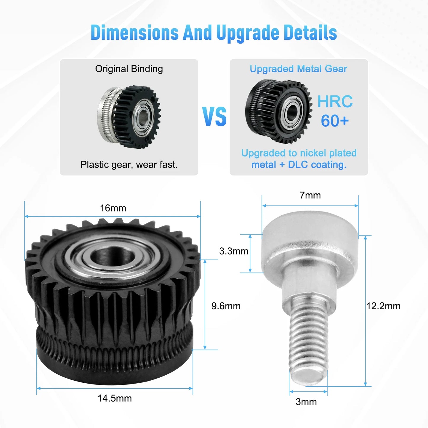 CR K1C Extruder K1 Gear All Metal Filament Drive Gear for Creality K1 Max Extruder Nickel Plated DLC Coating High Hardness Wear