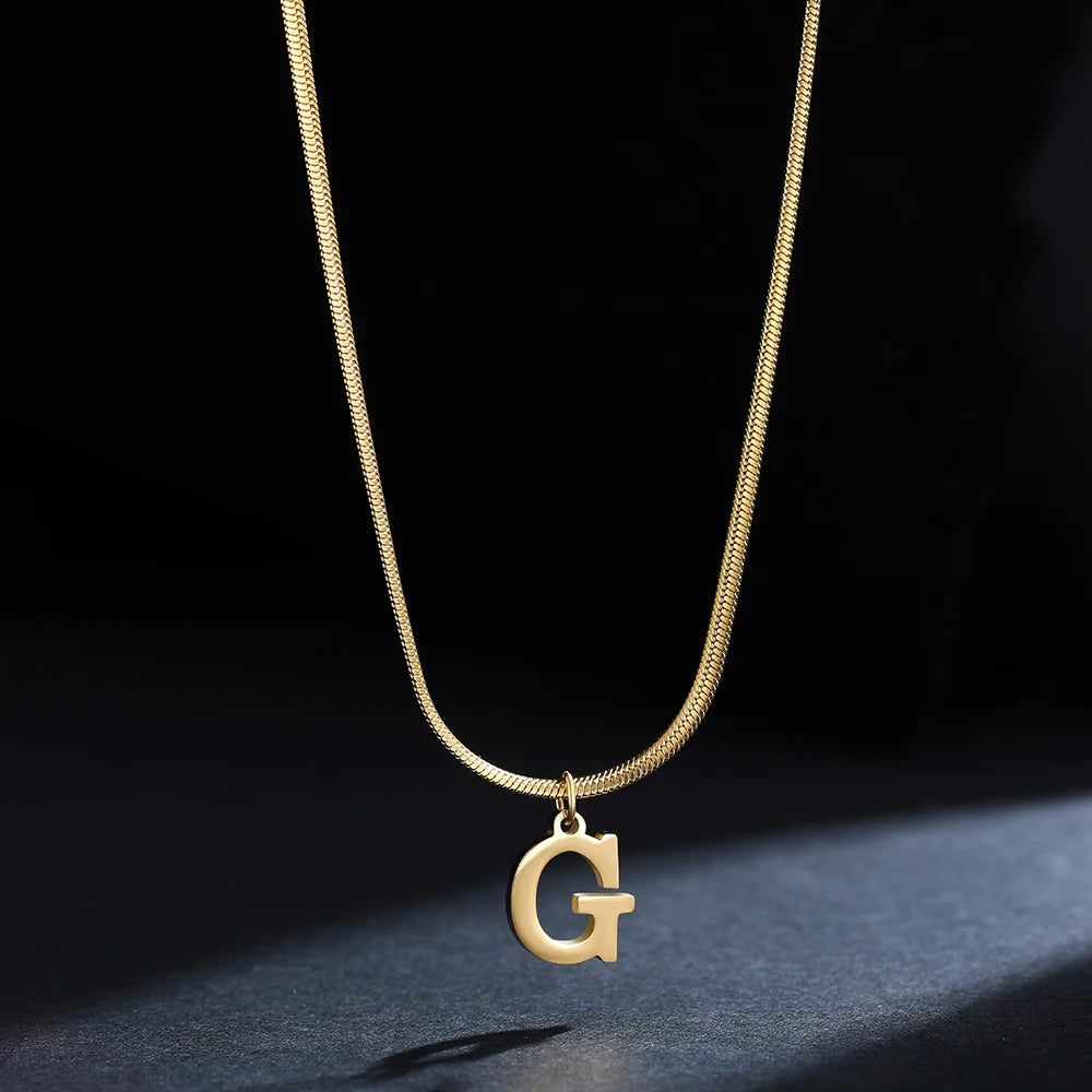 Stainless Steel Initial Necklace for Women A-Z Alphabet Gold Color Snake Chain Choker Necklaces Letter Collar Pendant Jewelry