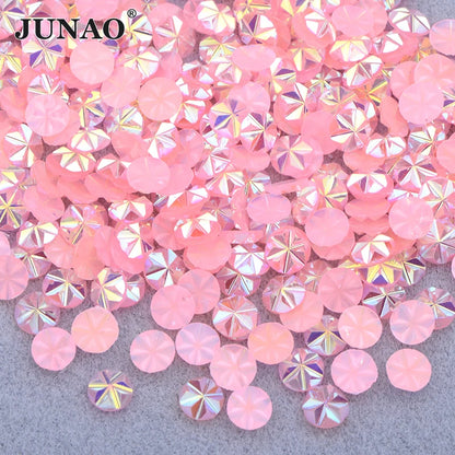 JUNAO 500pcs 5mm Purple AB Resin Flower Rhinestone Flatback Crystal Appliques Round Nail Stone Non Hotifix Strass Stickers