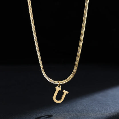 Stainless Steel Initial Necklace for Women A-Z Alphabet Gold Color Snake Chain Choker Necklaces Letter Collar Pendant Jewelry