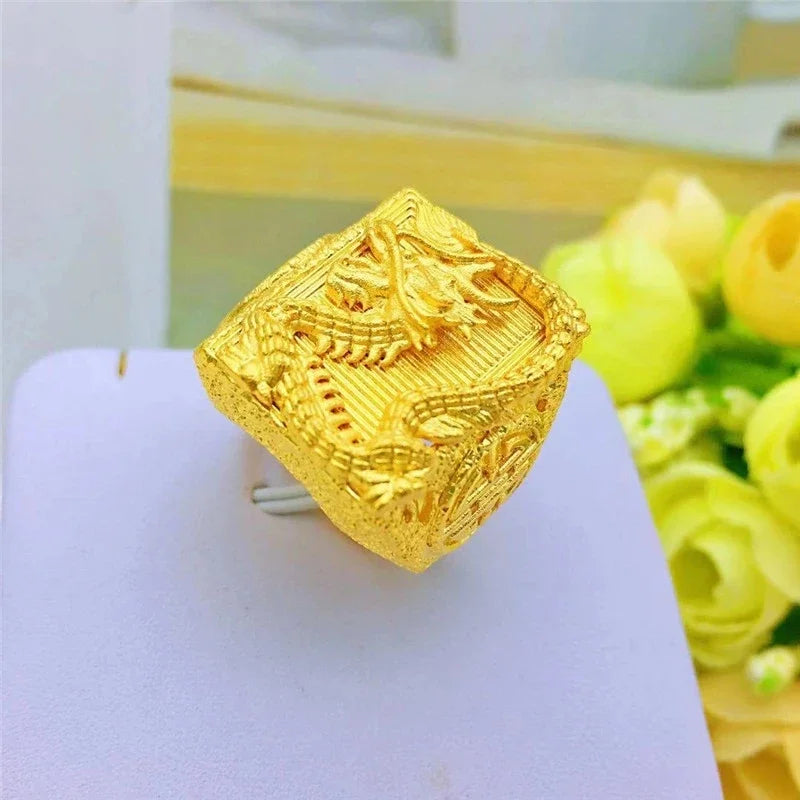 Gold 18 K Color Dragon Ring for Man Vietnamese Gold Color Luxury Adjustable Ring Jewelry Male Wedding Birthday Fine Jewelry Gift