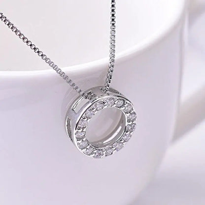 Huitan Circle Pendant Necklace for Women Luxury CZ Silver Color Box Chain Exquisite Female Neck Accessories Statement Jewelry