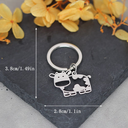 QIMING Cute Animal Cow Keychains Women Stainless Steel Jewelry Lovely Key Rings Men Party Gift