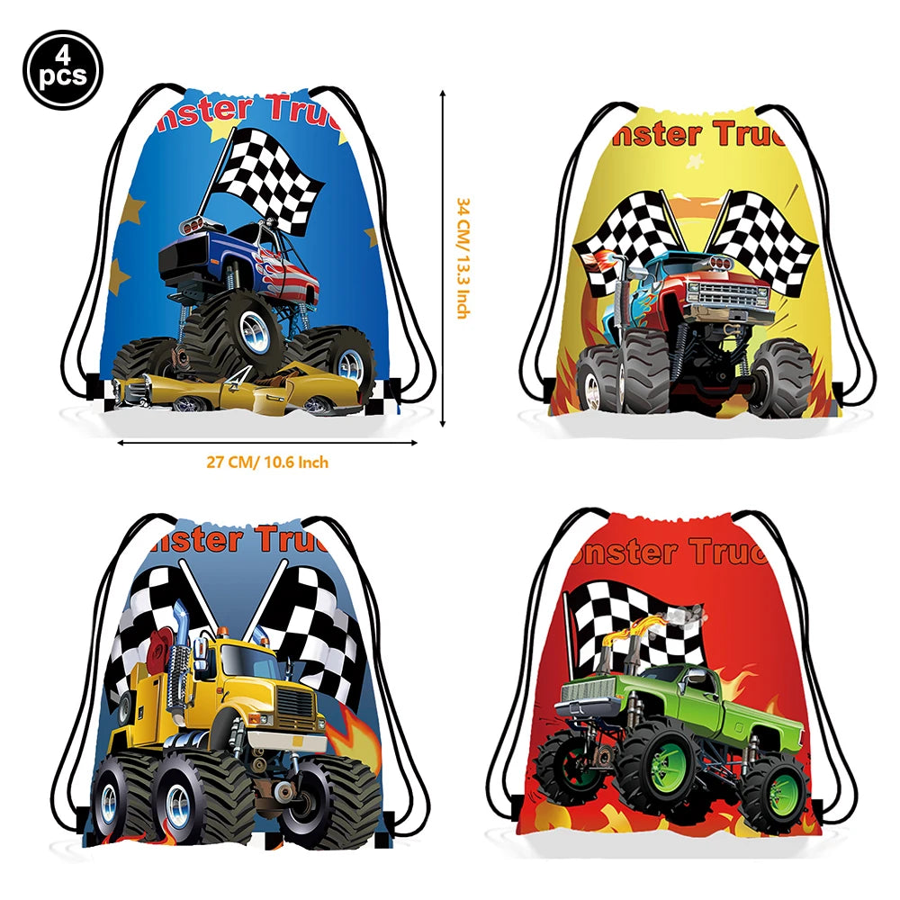 Monster Truck Happy Birthday Cake Topper Racing Car Black And White Checkered Flag Cake Decor Monster Truck Party Supplies