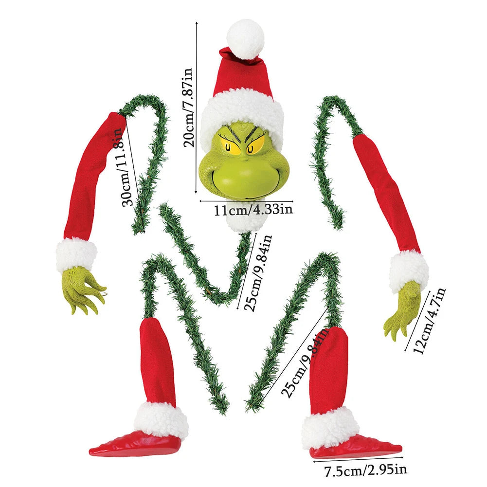 5PCS/Set Tree Decor Head & Arms & Legs Grinch Stole Stuffed Stuck Topper Garland Ornament Xmas Tree Topper Decor for Xmas Party