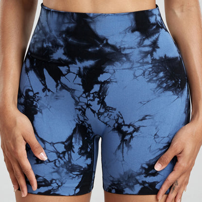 CHRLEISURE Tie Dye Push Up Shorts Woman Skinny Stretch Sport Fitness Shorts Seamless Athletic Running Outdoors Short Pants