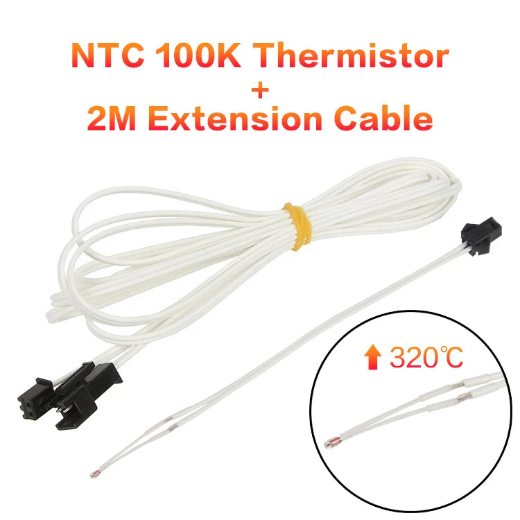 XCR 3D Printer Parts HT-NTC100K B3950 Thermistor Cartridge Sensor with SM Plug Kit High Temperature for PT100 Hotend 1M/2M Cable