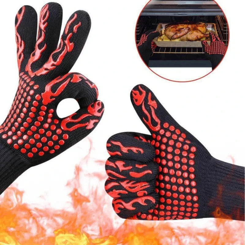 One Piece BBQ Gloves High Temperature Resistance Oven Mitts 500 800 Degrees Fireproof Barbecue Heat Insulation Microwave Gloves