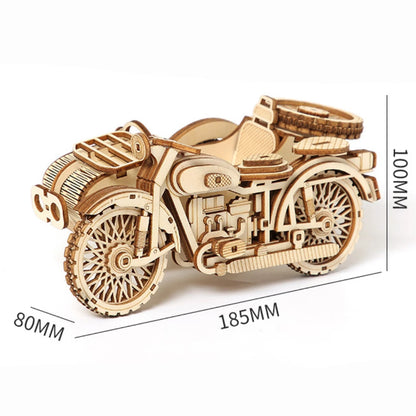 1/48 Tricycle Motorbike Puzzle Toy DIY Assemble Building Block Set 3D Wooden WW2 Military Mechanical Model Gift For Child Adults